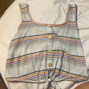 Tank top with fake buttons and tie knot and multi colored stripes
